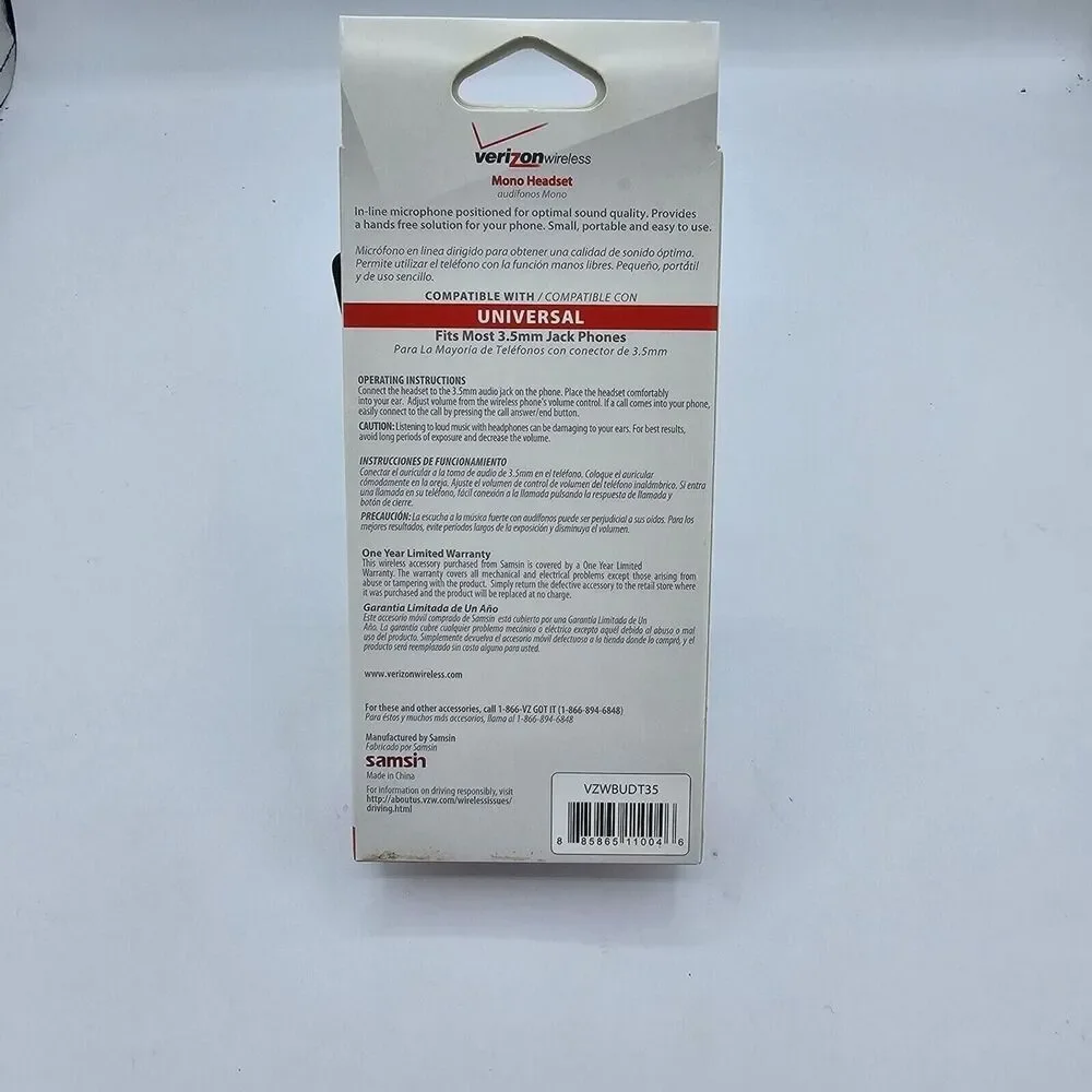 NEW Verizon i-DIGI Mono Headset, Universal (3.5mm AUX) Black, Brand New In Box